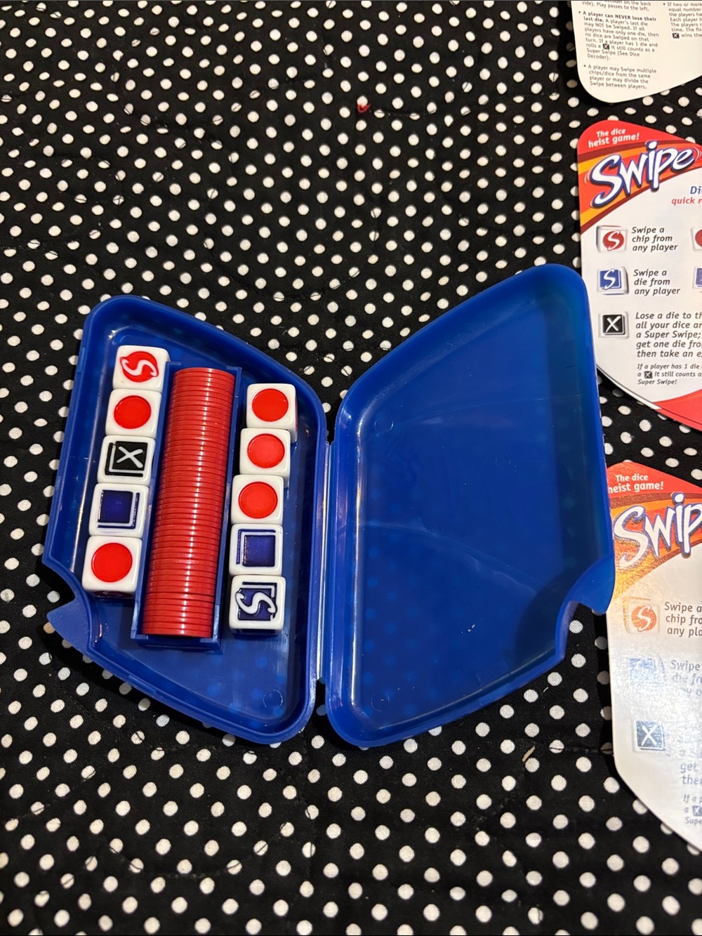 Swipe Travel Dice Game Set - Blue Case with Red and White Pieces